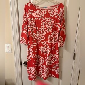 J. McLaughlin Red A-Line Dress with 3/4 Sleeves